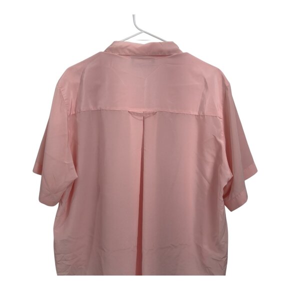 Lady Manhattan Vintage Salmon Pink Button-Up Short Sleeve Blouse Size 14 - Picture 9 of 13